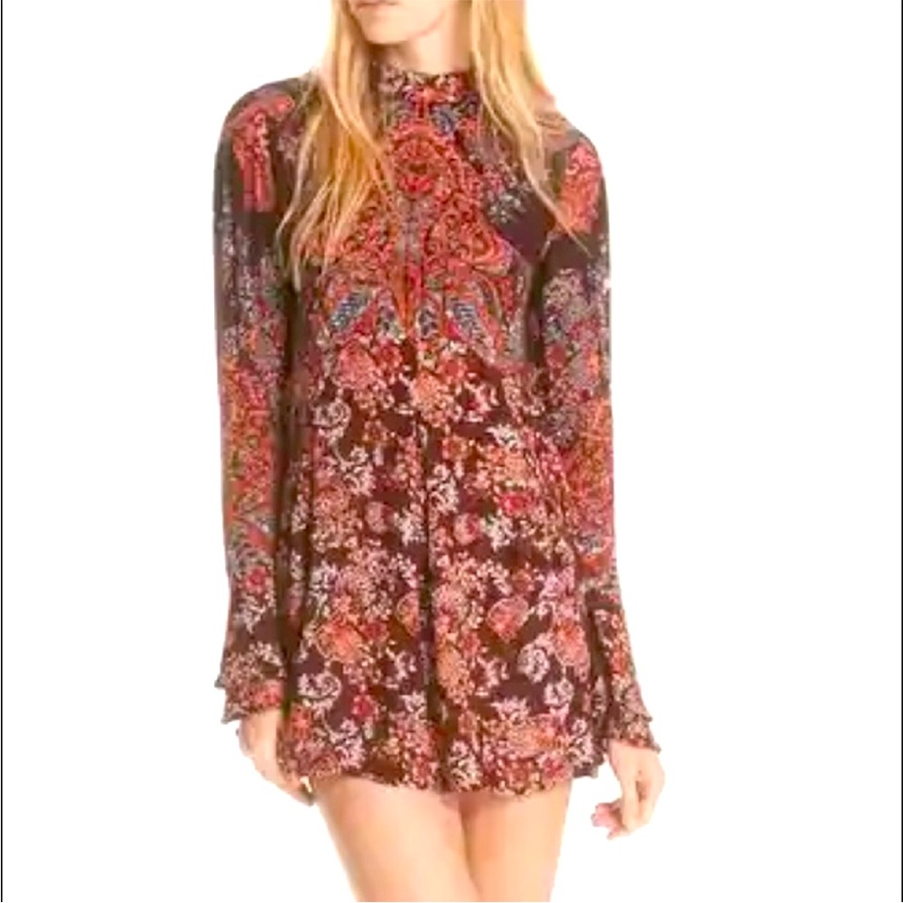 Free People Long Sleeve Floral Mini Dress/Tunic Blouse, Bohemian, Festival, XS